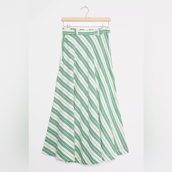 Anthropologie Maeve Green White Striped Full Wrap Maxi Skirt Cottagecore Boho 00 - Picture 3 of 9